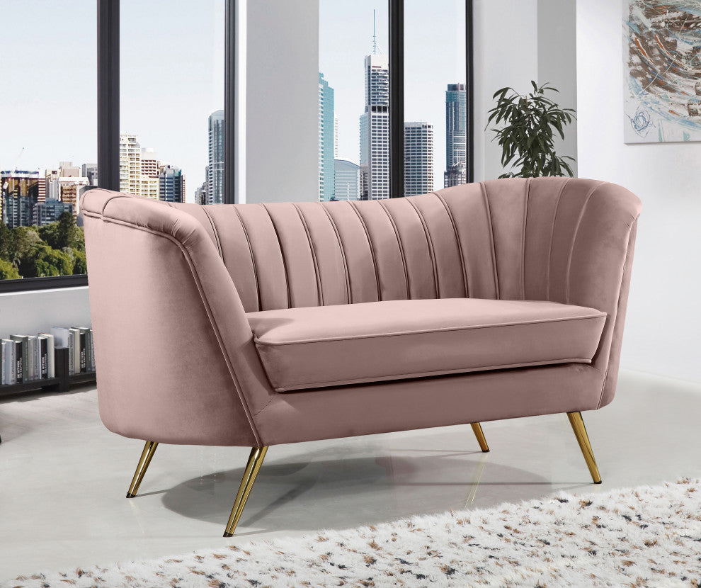 Margo Velvet Upholstered Set, Pink, Loveseat