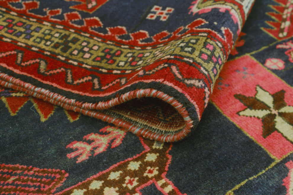 Fine Vintage Distressed Khojasst Navy/Red Runner, 3'3 x 9'7