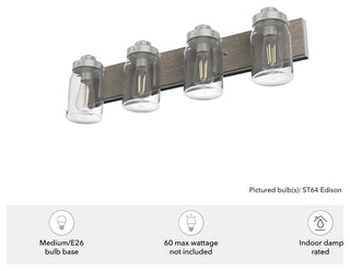 Devon Park Brushed Nickel and Grey Wood With Clear Glass 4 Light Vanity Wall