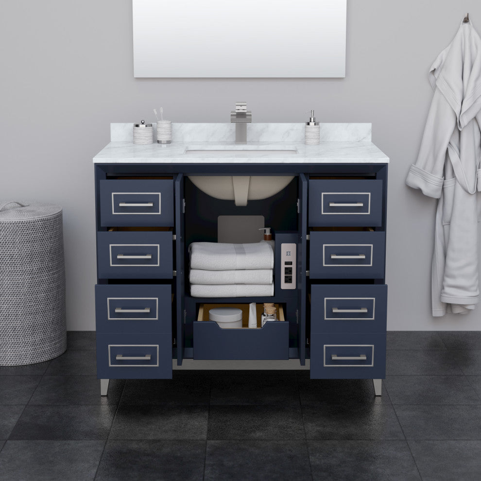 Marlena 42" Dark Blue Single Vanity, Cultured Top, Nickel Trim