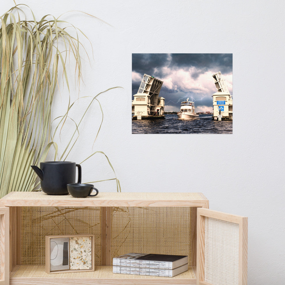 Beach Art Wall: Stormy Drawbridge Boat Landscape Photo Unframed, 16" X 20"