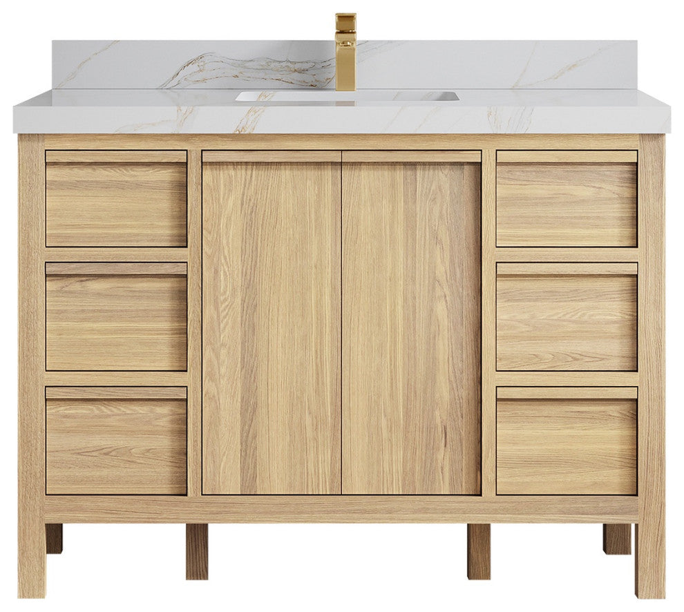 Elizabeth Oak 48" Single Sink Vanity, White 2" Calacatta Sienna