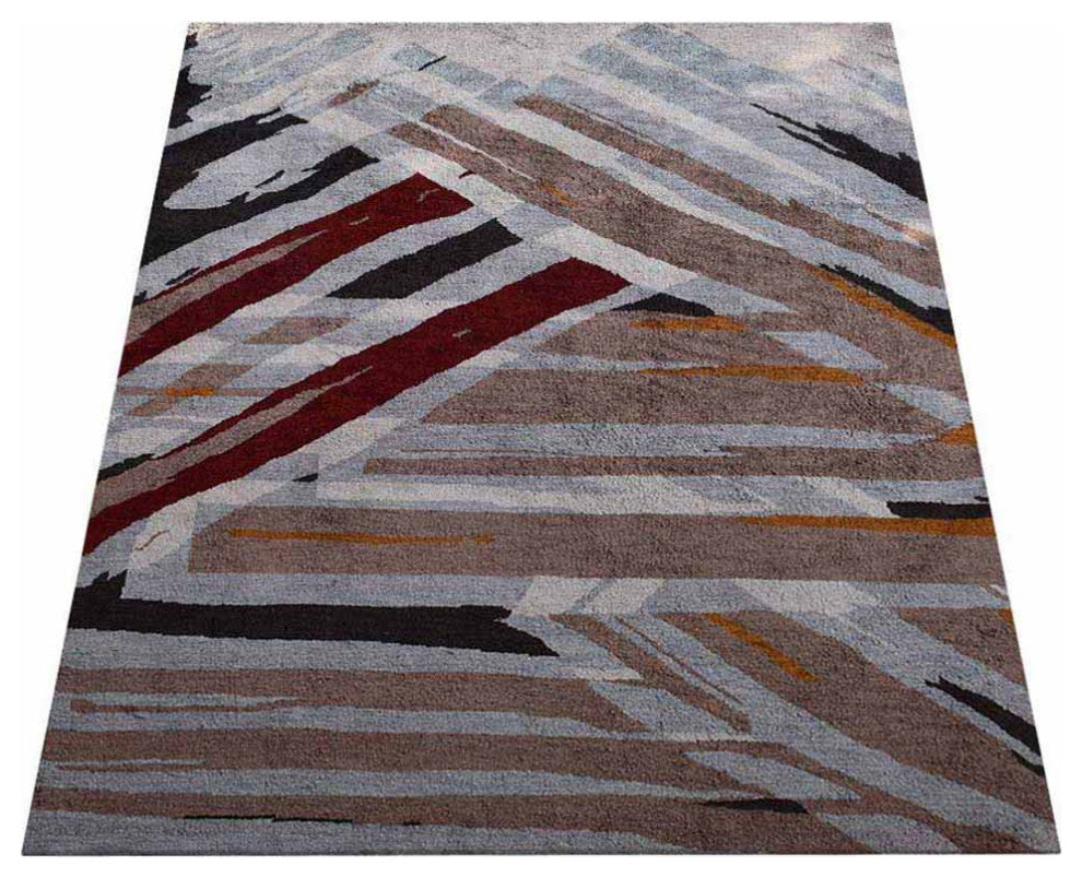 Hand Knotted Silk Area Rug Abstract Multicolor