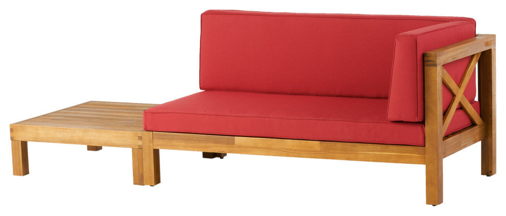 Keith Outdoor Right Arm Loveseat and Coffee Table Set, Red/Teak