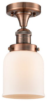 1-Light Small Bell 5" Flush Mount, Antique Copper, Glass: White Cased