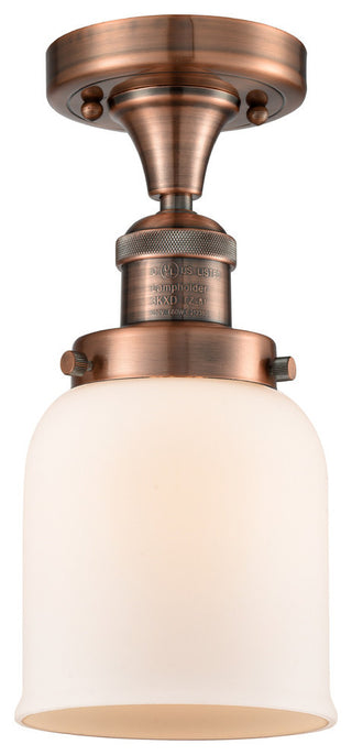 1-Light Small Bell 5" Flush Mount, Antique Copper, Glass: White Cased