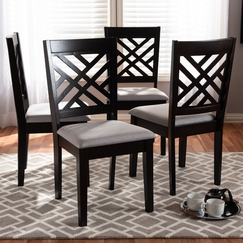Antonia Gray Fabric Espresso Brown Finish Dining Chairs, Set of 4
