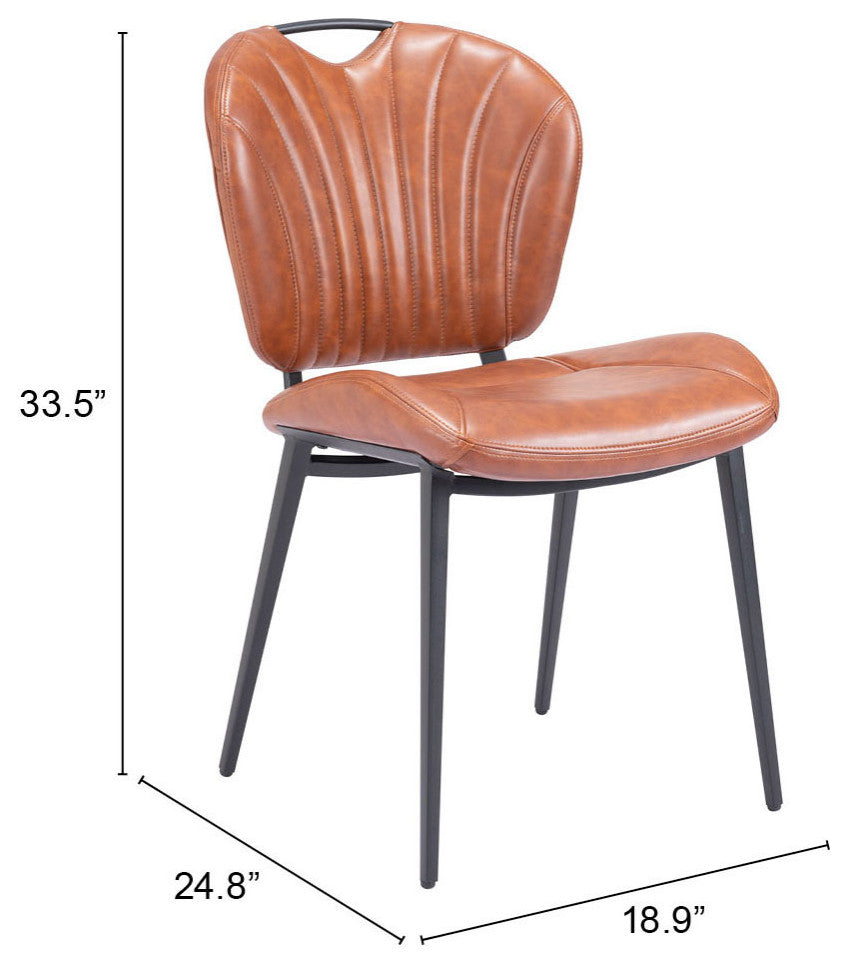 Dining Chair, Set of 2, Faux Vinyl Leather, Steel, Vintage Brown, Black, Cafe