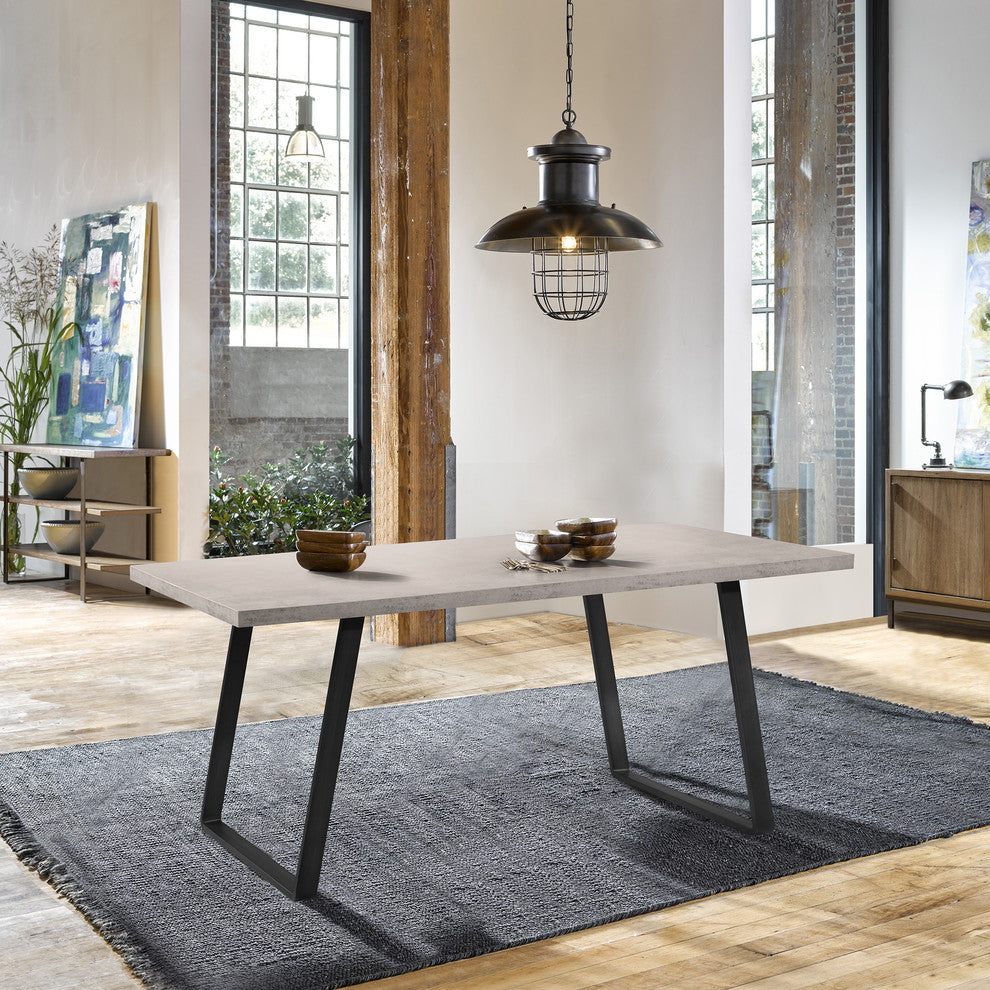Toronto Dining Table, Gray Powder Coated Finish With Cement Gray Top