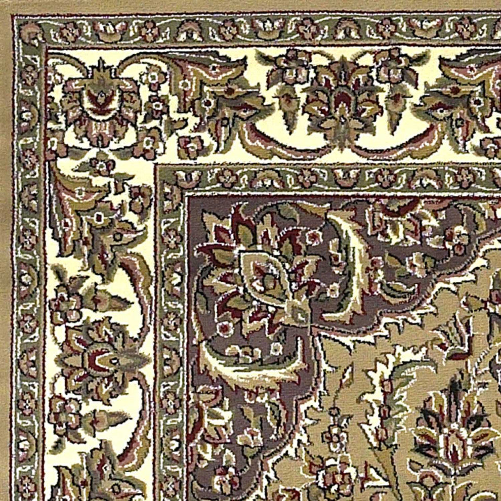 HomeRoots 7' Octagon Beige or Ivory Floral Medallion Bordered Indoor Area Rug