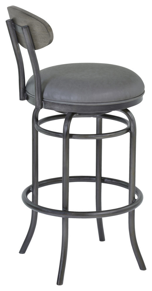 Davis 30" Bar Height Metal Swivel Barstool In Vintage Gray Faux Leather