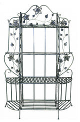 HomeRoots Blackened Gunmetal Steel Floral 4 Shelf Bakers Rack