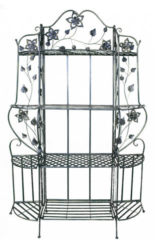 HomeRoots Blackened Gunmetal Steel Floral 4 Shelf Bakers Rack