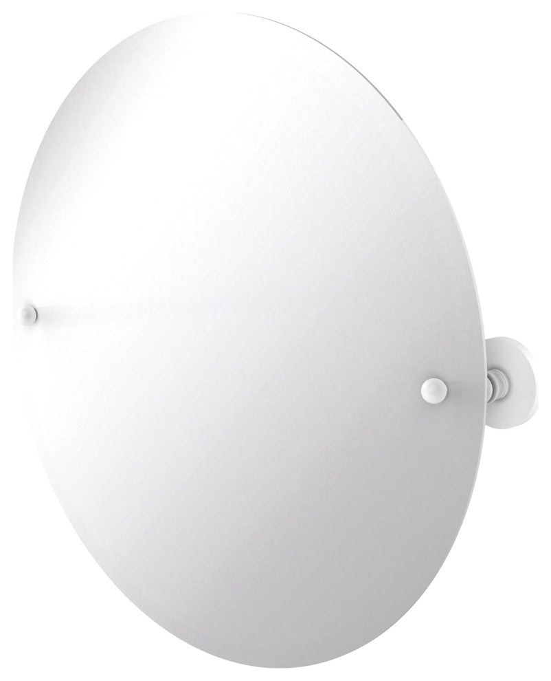 Frameless Round Beveled Edge Tilt Mirror, Matte White