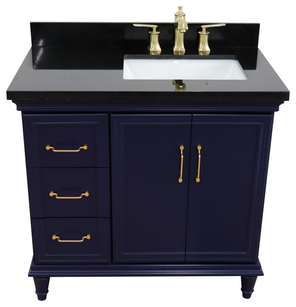 37" Single Vanity, Blue Finish With Black Galaxy