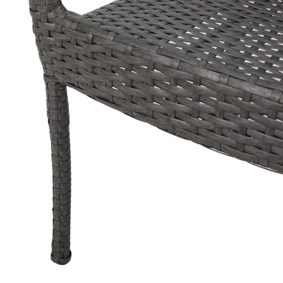 GDF Studio 3-Piece Parham Outdoor Gray Wicker Stacking Chair Chat Set, Box Table
