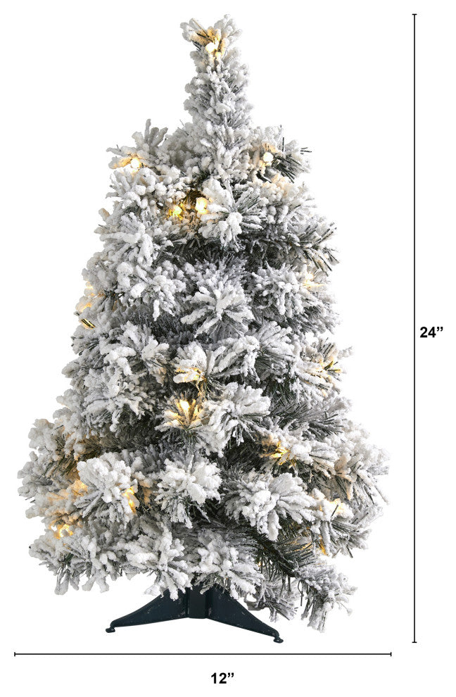 2' Flocked Artificial Christmas Tree With 30 Clear LED Lights