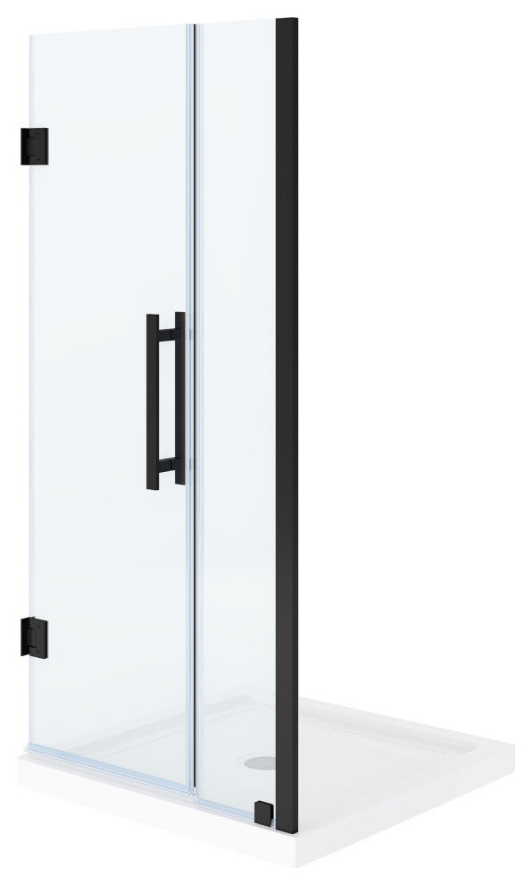 Panama Alcove Frameless Pivot Hinge Shower Door Kit With Base Pan, 2025, Black, 36x36"