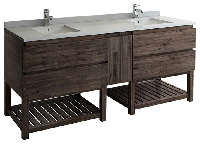 Formosa Floor Standing Open Bottom Double Sink Modern Bathroom Cabinet, 82"