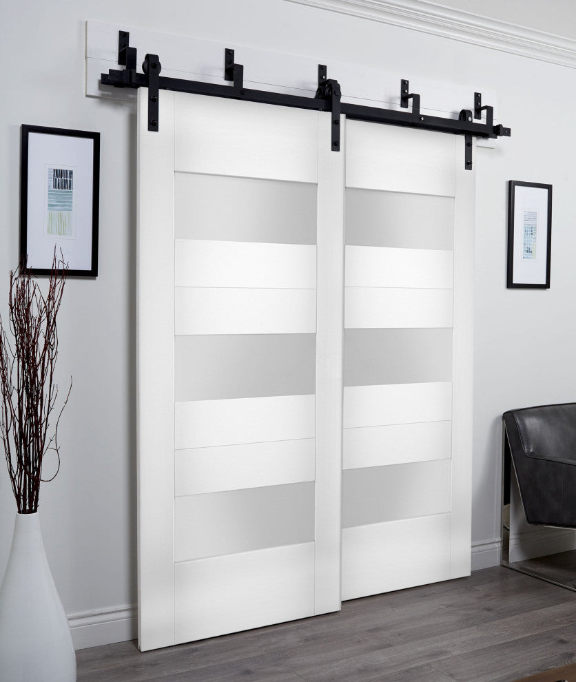 Slab Door Panel Opaque Glass / Sete 6003 White Silk / Finished Doors, 32" X 96"