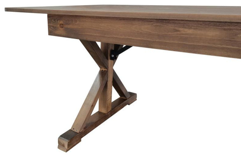 HERCULES 9' x 40" Rectangular Solid Pine Farm Table with X Legs, Antique Rustic