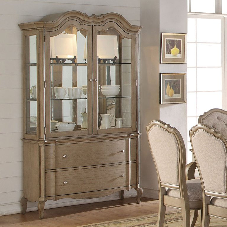 Buffet Cabinet, Rubberwood Legs With Glass Doors & Round Handles, Antique Taupe