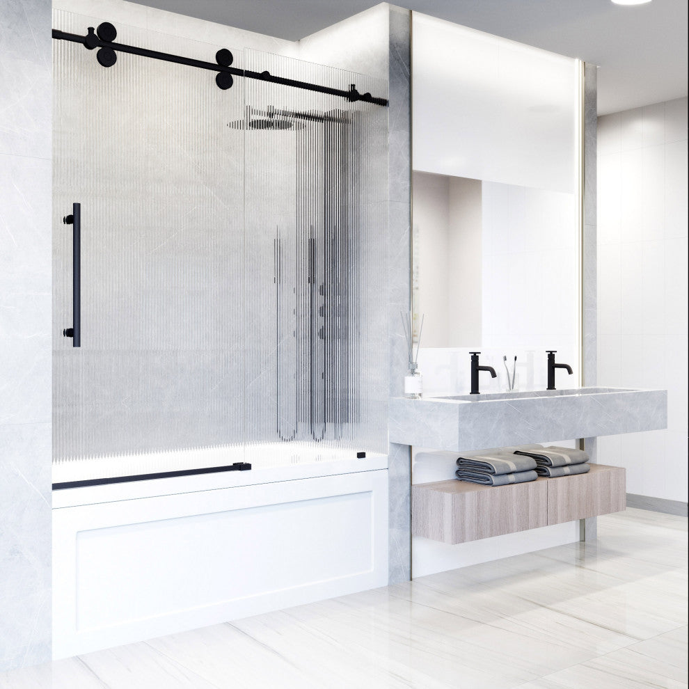 VIGO Elan 56" to 60" W x 66" H Frameless Sliding Tub Door, Left, Fluted Glass