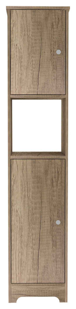 Charlotte Linen Cabinet with 2 Single Door Cabinets and Open Shelf, Light Oak