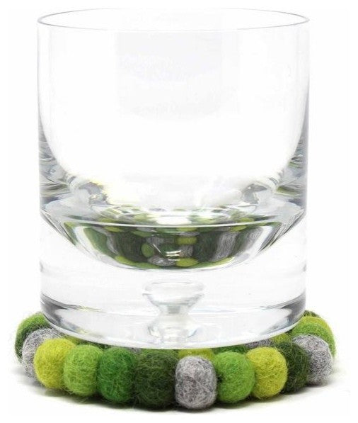 Felt Ball Coasters, Set of 4, Greens