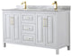 60" Double Bath Vanity, White, White Carrara Countertop, Sinks, Gold Trim