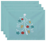 Pinecone Tree Decorative Holiday Geometric Print Placemat, Set of 4, Aqua