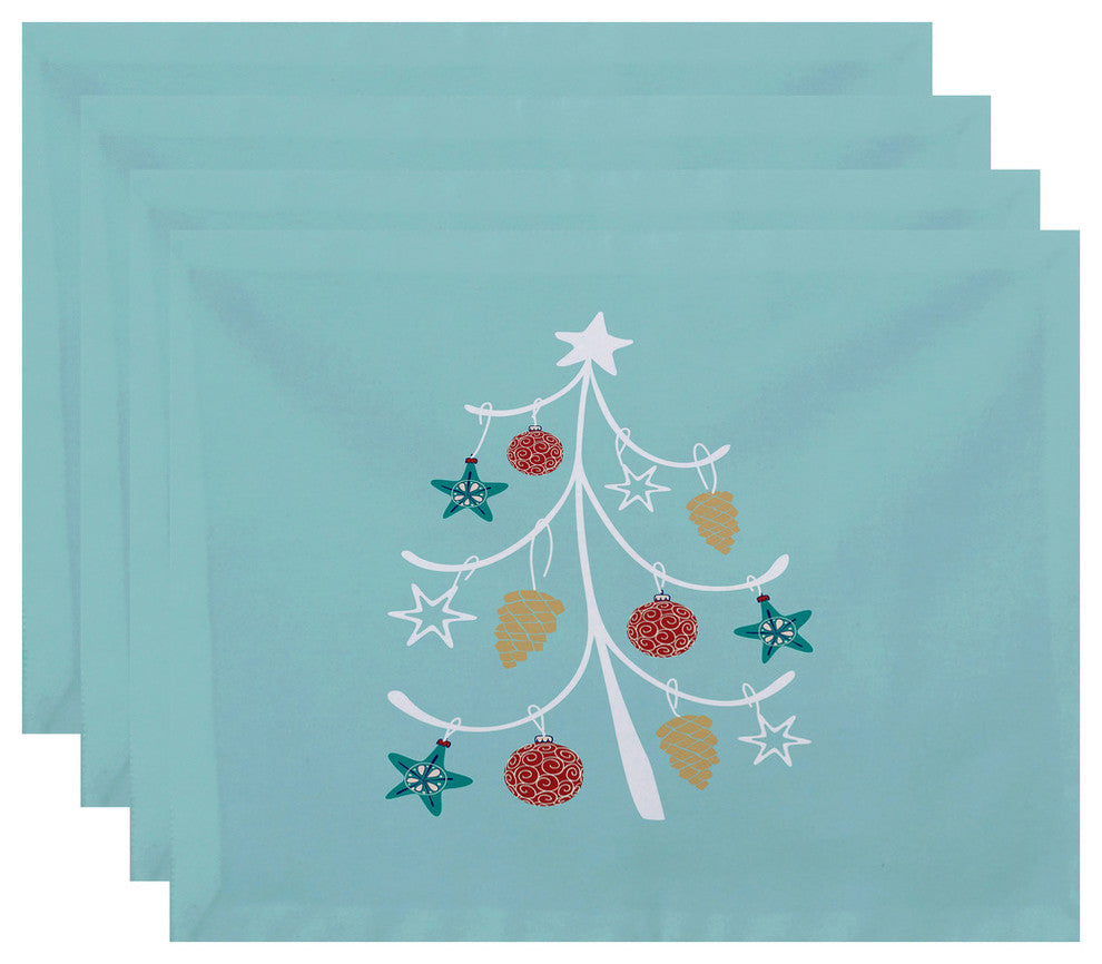 Pinecone Tree Decorative Holiday Geometric Print Placemat, Set of 4, Aqua