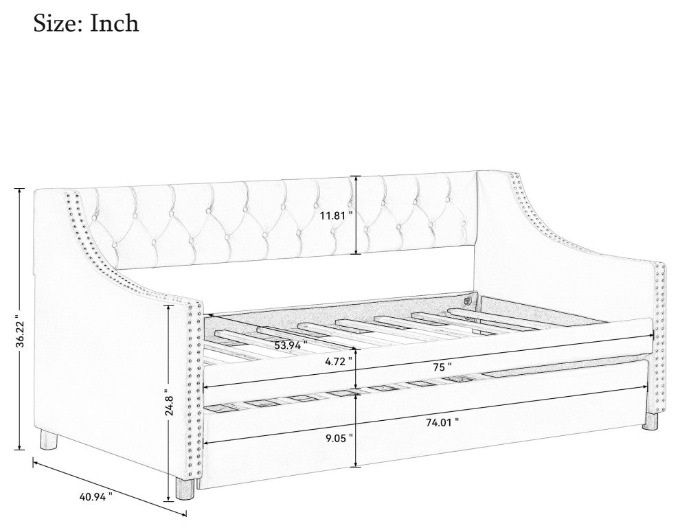 Gewnee Twin Size Upholstered Daybed with Trundle,Beige