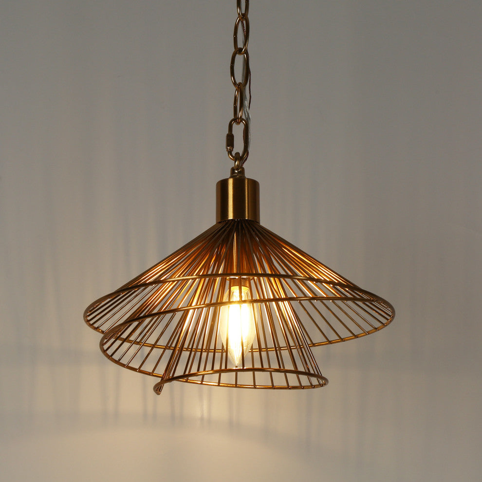 LNC Artmatrwer 1-Light 11" Modern Geometric Metal Pendant Light, Brass