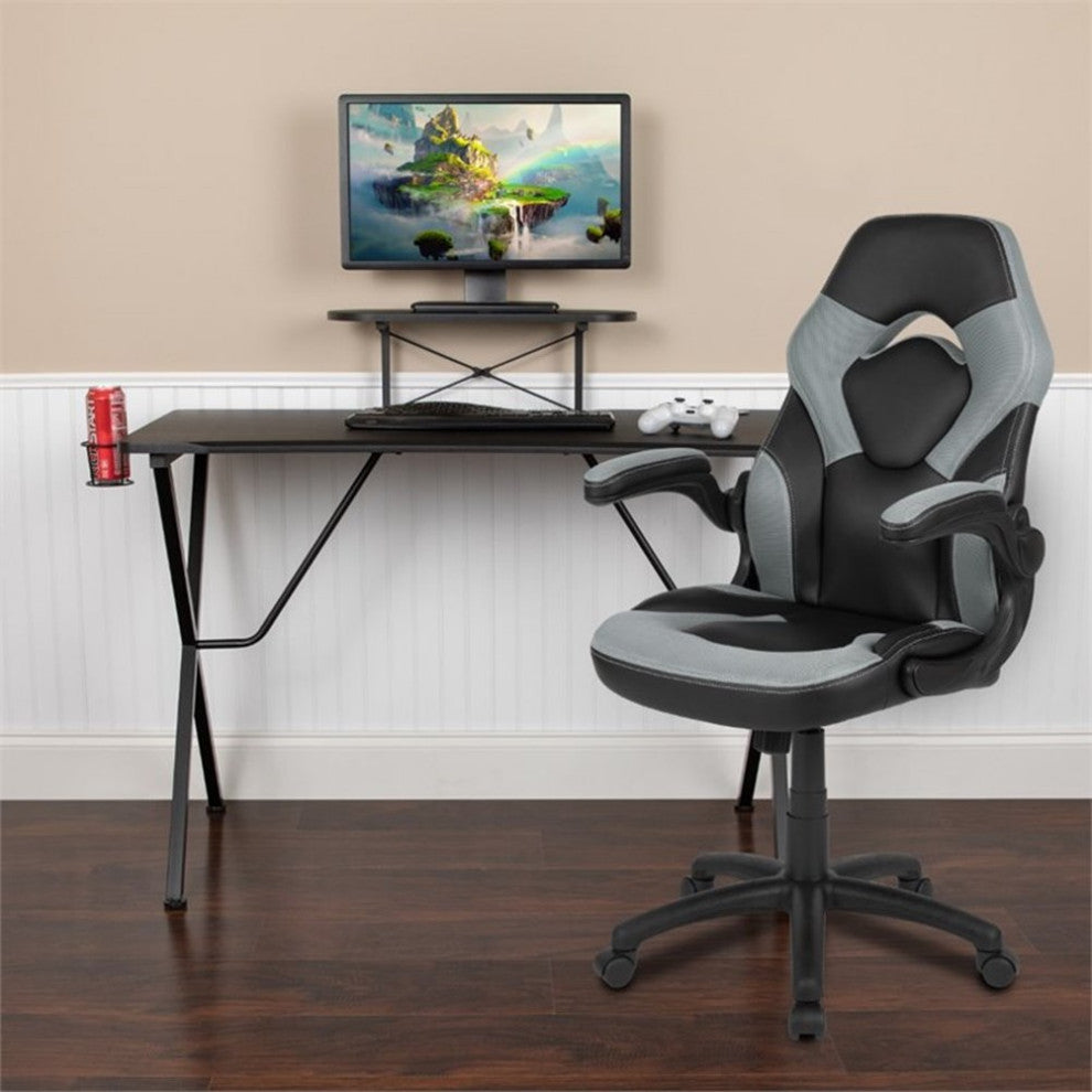Gaming Desk and Racing Chair Set w/Cup Holder, Hook, & Monitor/Smartphone Stand,