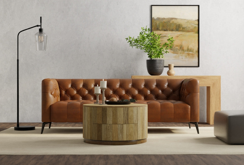 Christa 2-Drawer 30" Round Coffee Table, Natural Mango