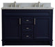 48" Double Sink Vanity, Blue Finish With Gray Granite And Rectangle Sink