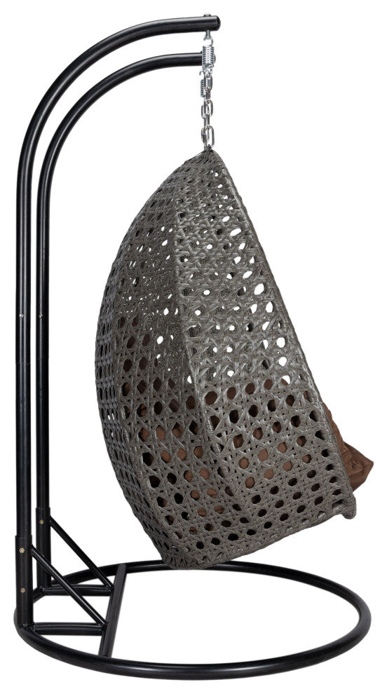 2 Person Charcoal Wicker Double Hanging Egg Swing Chair, Brown