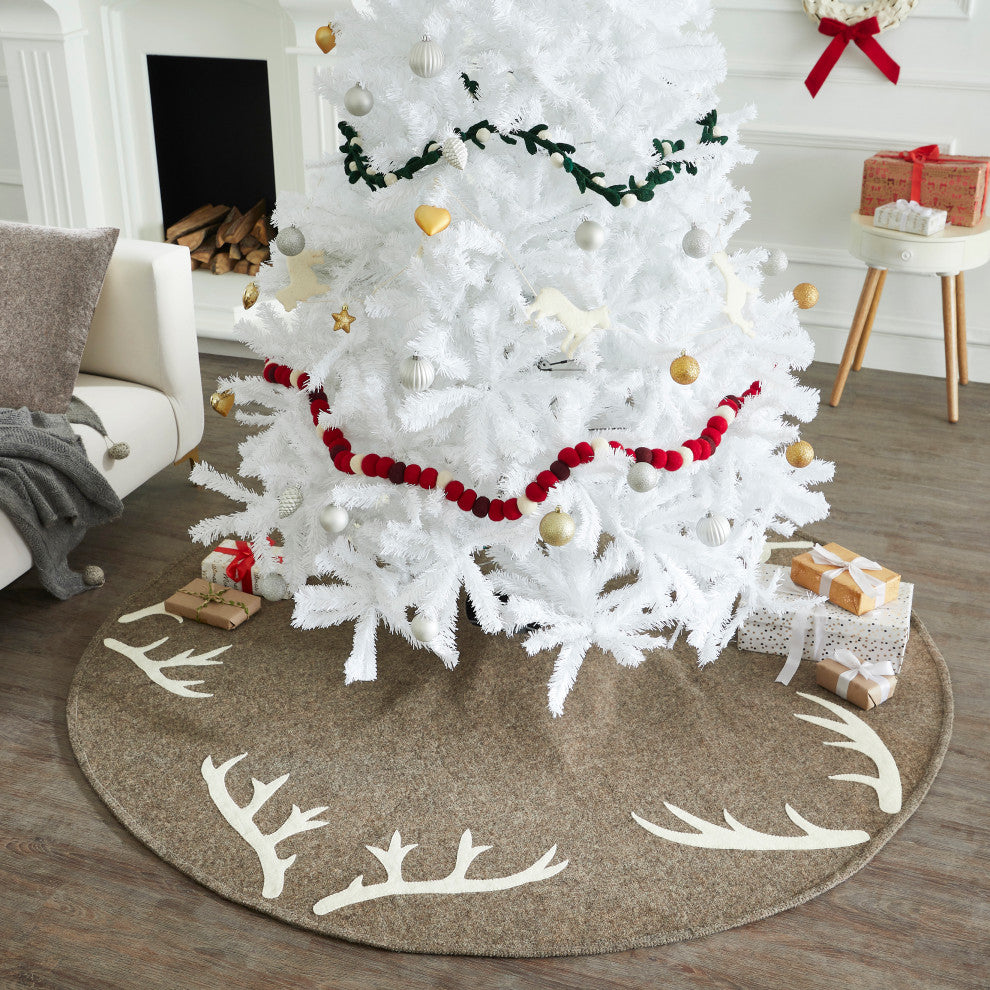 Handmade Felt Christmas Tree Skirt -Antlers on Gray, 60"