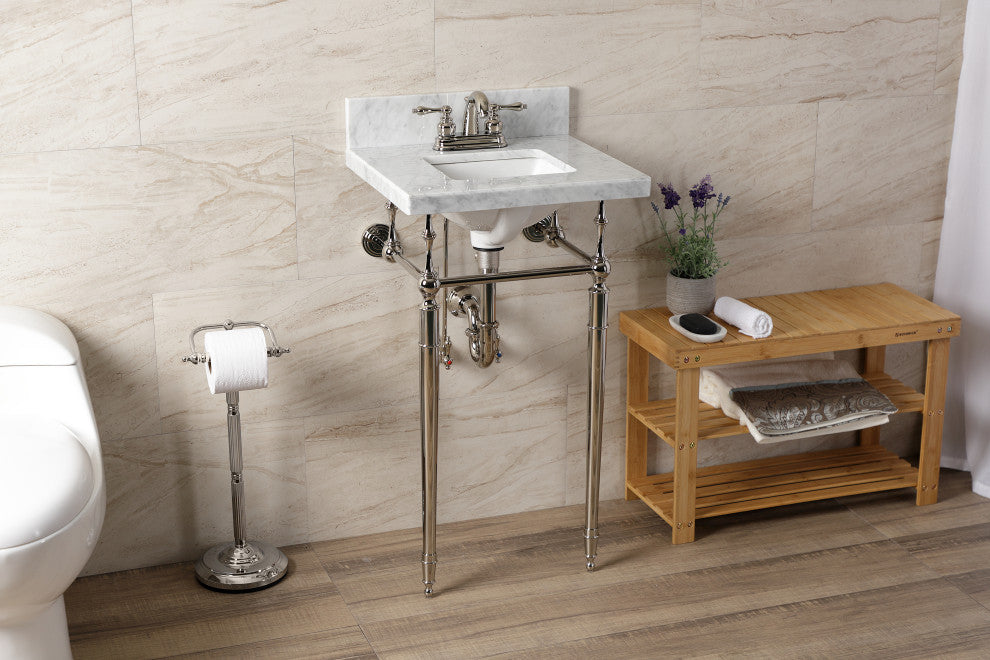 KVPB1917M34SQ6 19" Carrara Marble Console Sink with Brass Legs