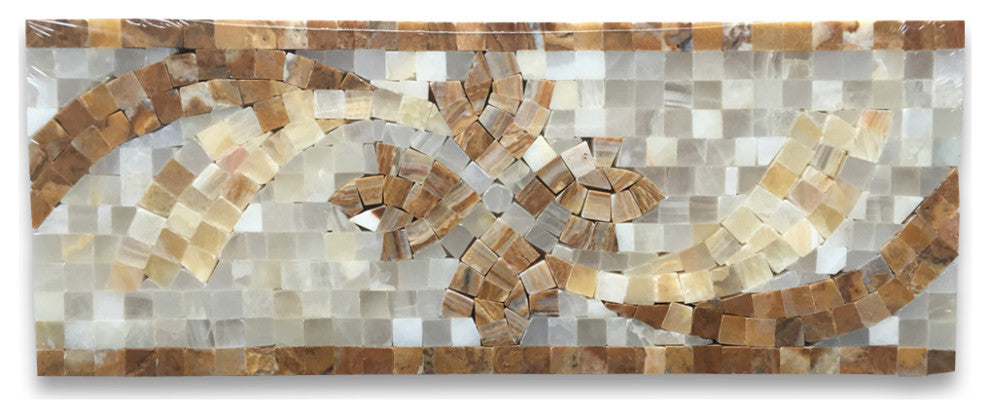 Marble Mosaic Border Listello Accent Tile Clover Onyx 4.7x12 Polished, 1 piece