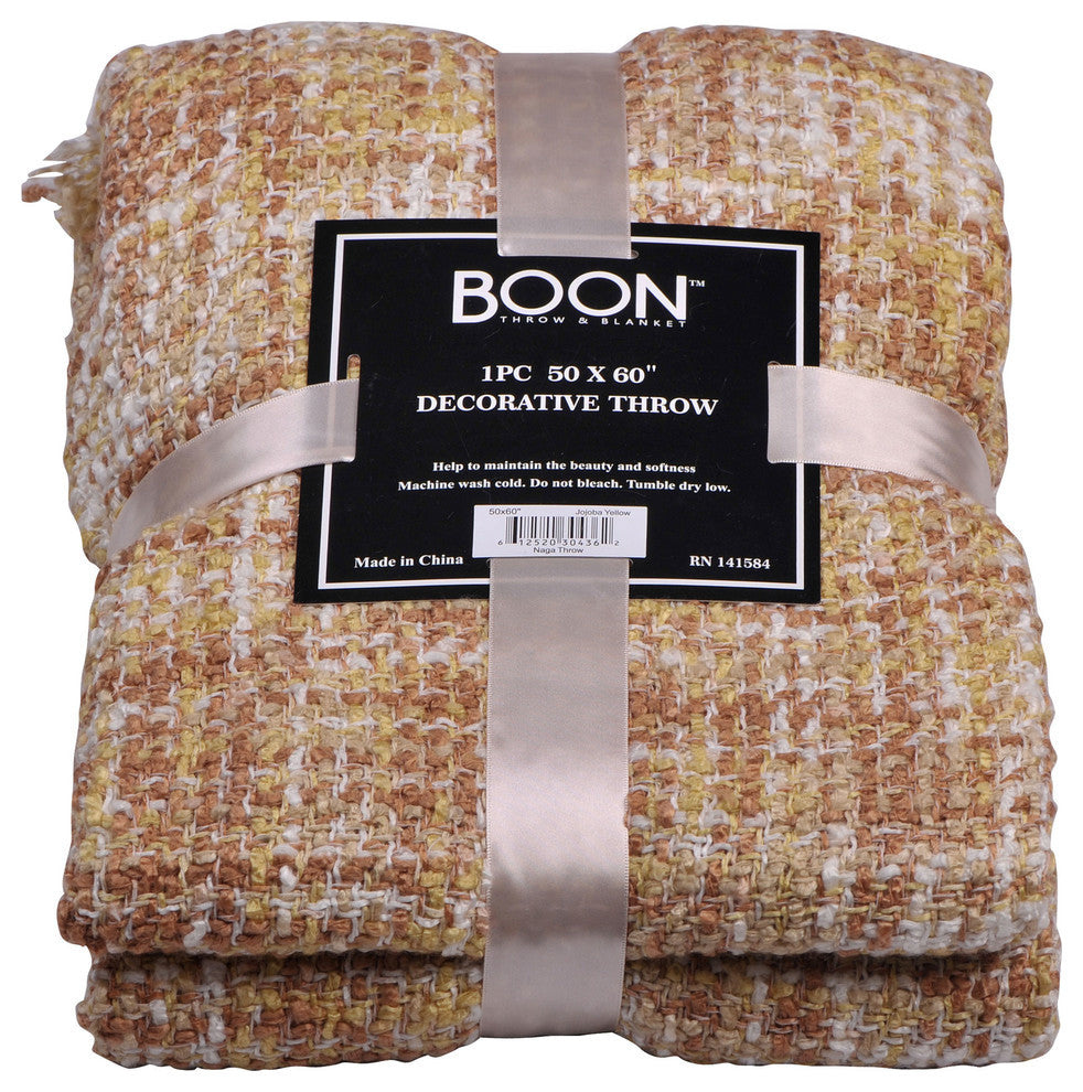 Naga Knitted Throw Blanket, Jojoba Yellow, 50"x60"
