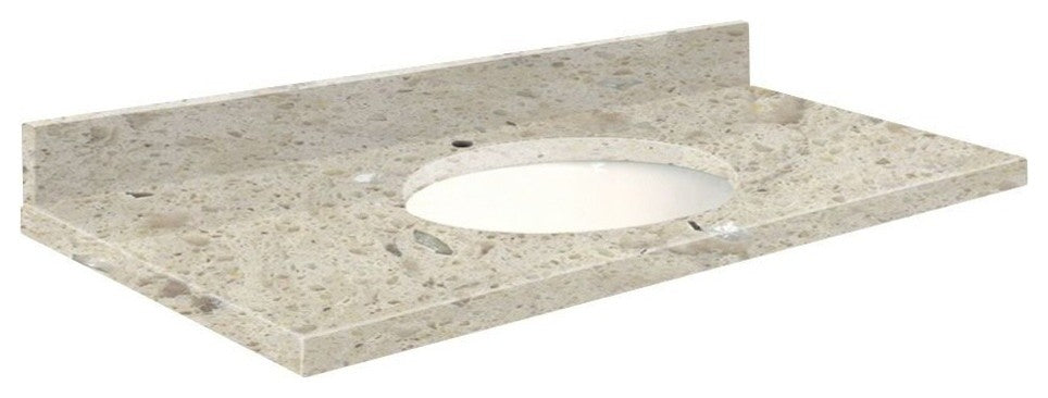Quartz 25"x22" Vanity Top, White Bowl, Carmel, Single Hole