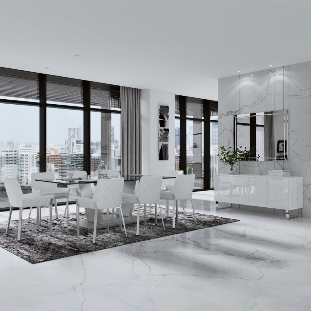 Sydney Leatherette Dining Chair With Brushed Stainless Steel Legs, White