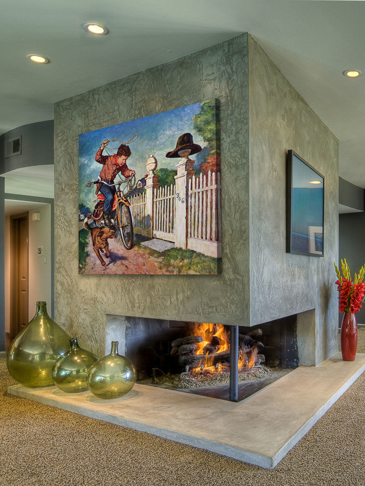 "Playing Cowboy" Painting Print on Canvas by Amos Sewell