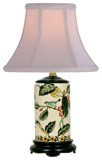 Floral Bird Motif Porcelain Vase Table Lamp 15"