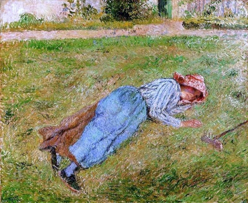 Camille Pissarro Resting Peasant Girl Lying on the Grass Pontoise Wall Decal