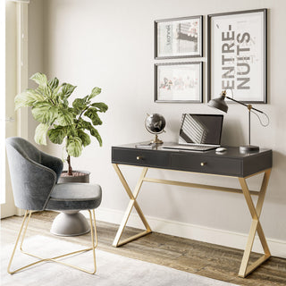 42" Home Office Writing Computer Desk, X-Shaped Legs, Black