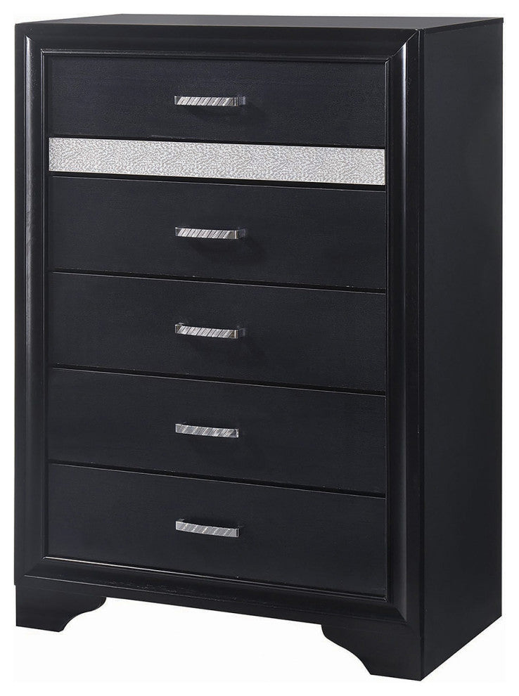 6 Drawers Wooden Chest With Hide Drawer Design, Black