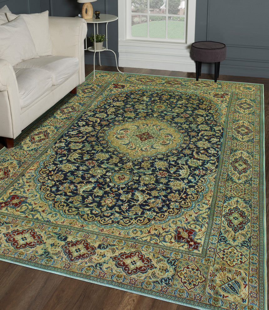 Super Vintage Distressed Saeweard Navy/Beige Rug, 6'8 x 9'9